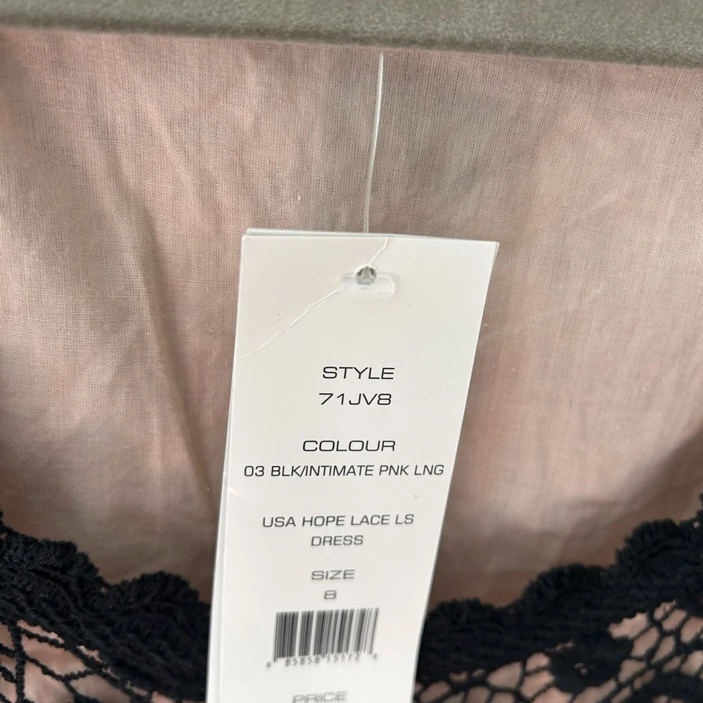 NWT FRENCH CONNECTION Black Lace Circle Pattern Mini Dress w/Full Pink Lining - Picture 6 of 12